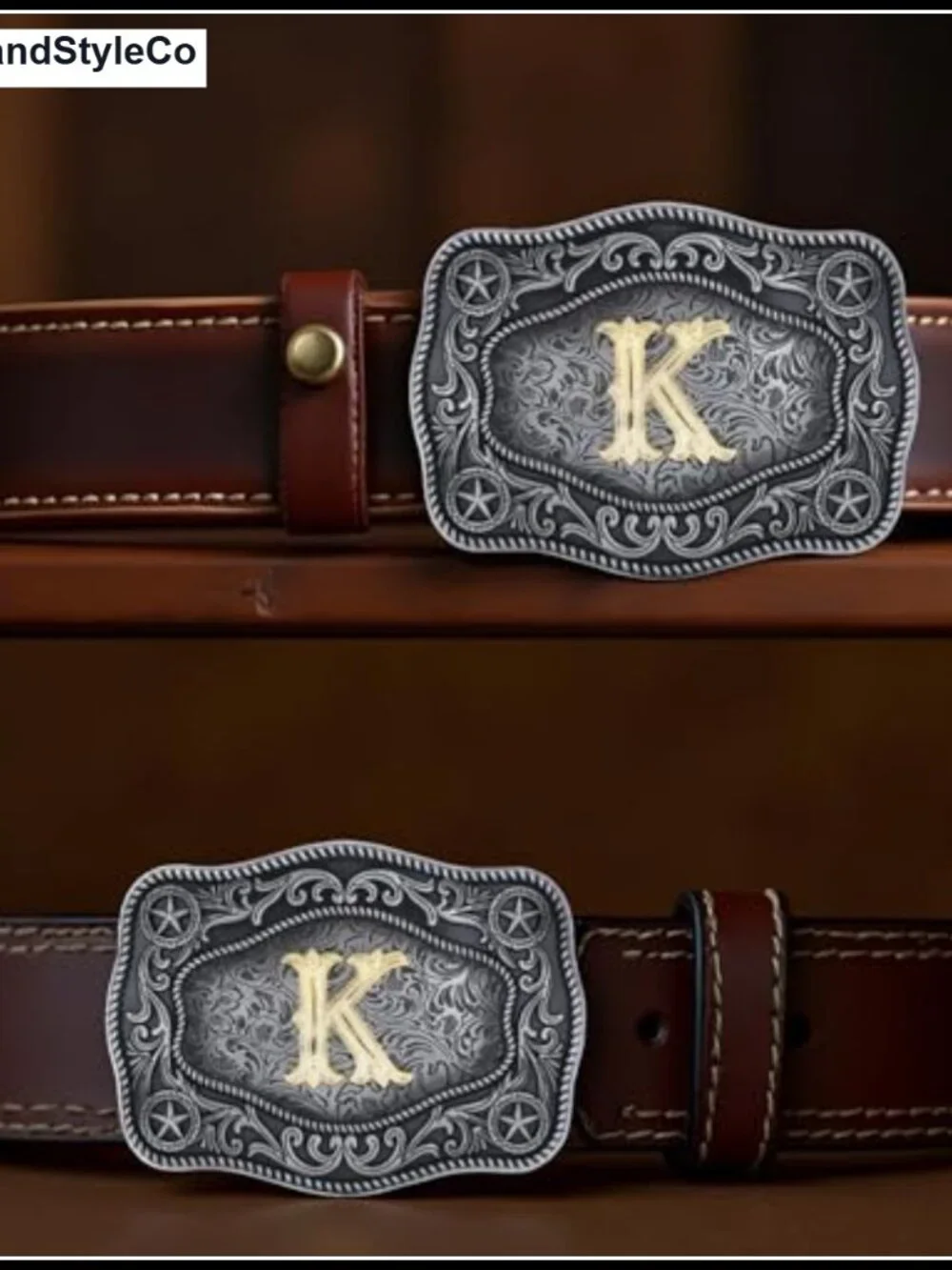 Western Cowboy Belt Buckle with Initial Letter, Zinc Alloy, Men Women
